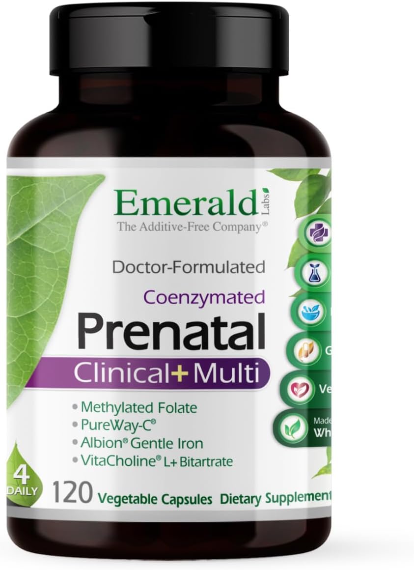 EMERALD LABS Prenatal Clinical Multi - Prenatal Multivitamin with Methylfolate, Albion Chelated Gentle Iron, Wholefood Ingredients & More - Soya & Gluten-Free - 120 Vegetable Capsules - görsel 1