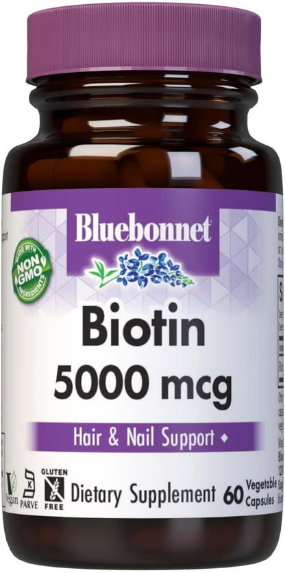 Bluebonnet Nutrition Biotin 5000 mcg, Hair & Nail Maintenance, 120 Vegetable Capsules