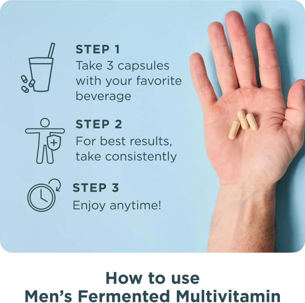Ancient Nutrition Men's Multivitamin - Fermented Whole Food with Methylated Vitamins, 60 Capsules - görsel 7