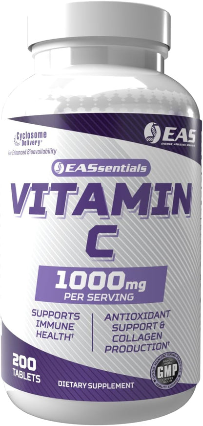 EAS Vitamin C 1000mg | Supports Normal Immune Function & Collagen Formation | High Strength Antioxidant | Enhanced Absorption with Cyclosome Technology | 200 Tablets