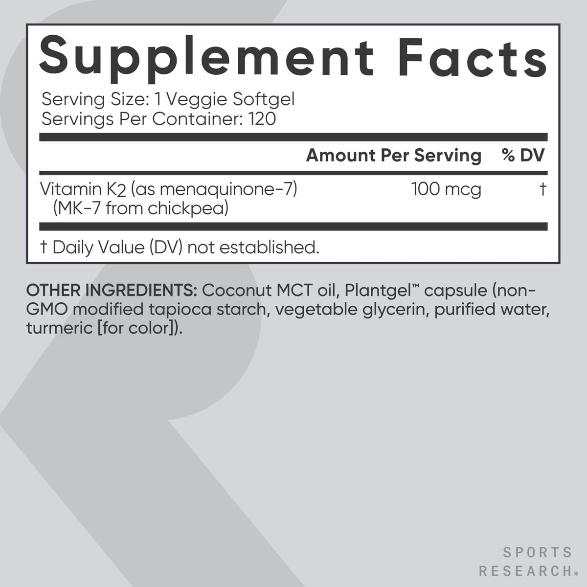 Sports Research Vitamin K2 as MK-7 100mcg with Coconut MCT Oil – 120 Veggie Softgels - görsel 5