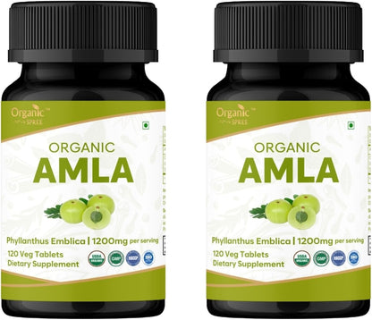 ORGANIC SPREE Amla Tablets – 1200 mg per Serving – Indian Gooseberry Food Supplement – USDA Organic – 120 Tablets (Pack of Two)