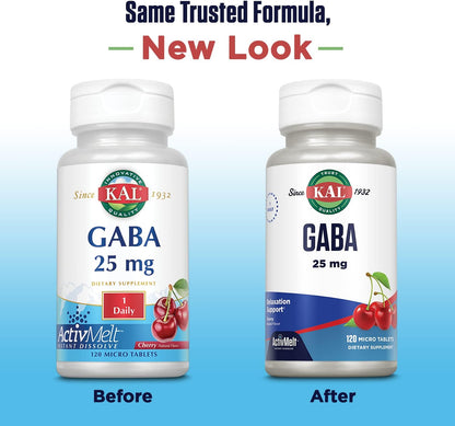 KAL GABA Supplement, Relaxation Support, Natural Cherry Flavour ActivMelt Instant Dissolve, 120 Micro Tablets