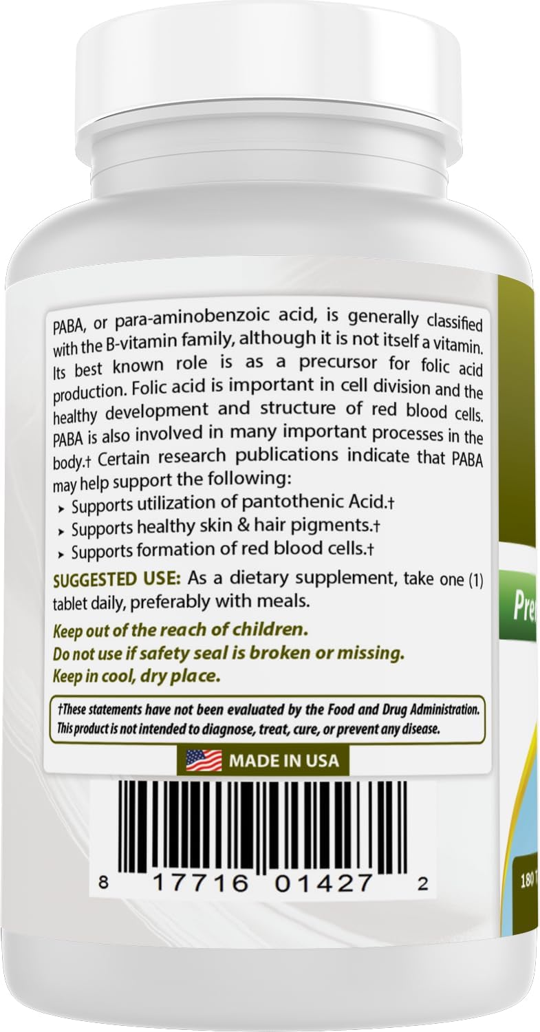 Best Naturals PABA 500 mg, 180 Tablets - görsel 7