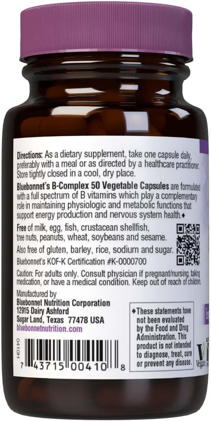Bluebonnet Nutrition B Complex 50 Vegetable Capsules