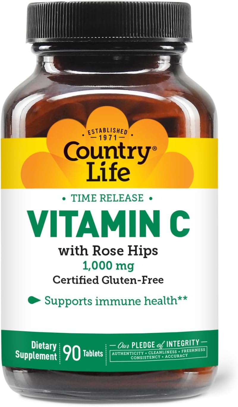 Country Life Vitamin C 1000 mg with Rose Hips – Time Release – 90 Tablets - görsel 1