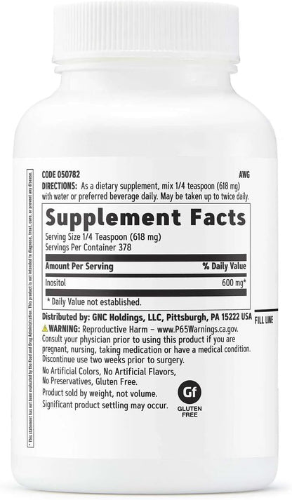 GNC Inositol Powder 600mg, Supports Normal Mental Performance, 378 Servings