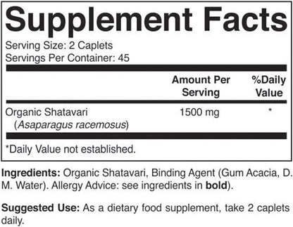 Brieofood Organic Shatavari 1500mg, 90 Vegetarian Tablets