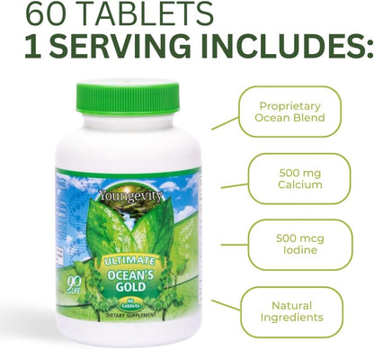Youngevity Ultimate Ocean's Gold – Supports Thyroid Health and Overall Wellness with Ocean-Derived Nutrients - 60 Tablets (Pack of 2)