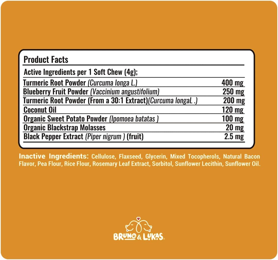 Bruno & Lukas Turmeric & Multivitamin Chews for Dogs – 10-in-1 Supplement with Glucosamine, Curcumin, Omega Fish Oil & Antioxidants – Joint, Immune, Digestive, Skin & Coat Support (90 Chews) - görsel 3