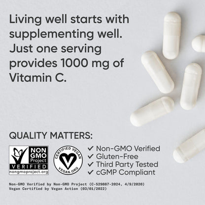 Sports Research High Potency Vitamin C 1000mg - Vegan, Non-GM, Gluten-free - 240 Veggie Capsules