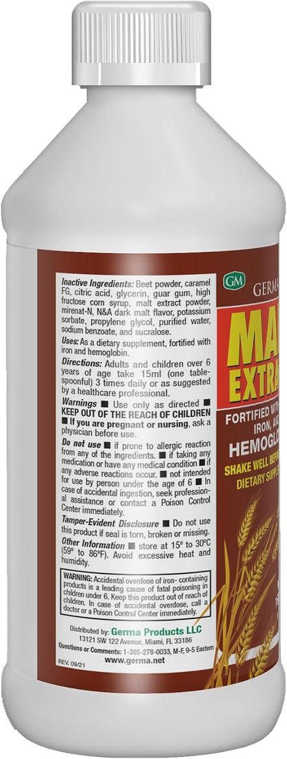 Germa Malt Extract (Extracto de Malta) – Liquid Dietary Supplement for Energy & Vitality – Rich in B-Vitamins & Essential Minerals – Traditional Nutritional Support – 473 ml
