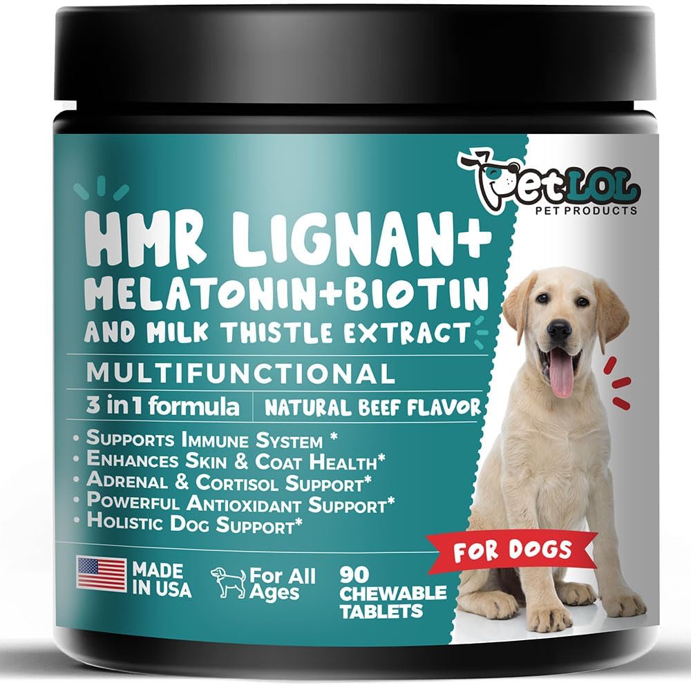 HMR Lignan + Melatonin + Biotin + Milk Thistle for Dogs | 4-in-1 Formula | 90 Chewable Tablets | Natural Beef Flavour - görsel 1