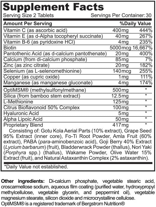 SRILabs Renewglow Biotin 5000mcg Hair, Skin and Nails Supplement for Women Over 40 - Gotu Kola, Vitamin E, C, Zinc for Normal Hair, Skin and Nails - görsel 3
