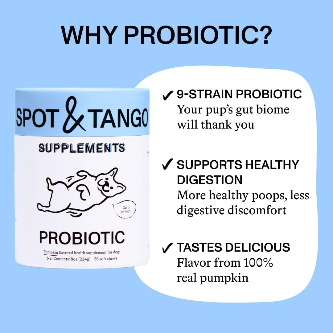 Spot & Tango Probiotics Supplements for Dogs - Vet-Approved for Healthy Digestion and Balanced Gut - Pumpkin, Turmeric, Chicory Root, Black Pepper, Nine-Strain Probiotic Blend, 56 Count - görsel 2