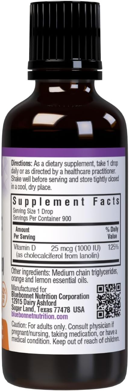 BlueBonnet Vitamin D3 1000 IU 25mcg Liquid Drops – Supports Normal Bones & Immune Function – Non-GM, Vegetarian, Citrus Flavour – 30 ml - görsel 2