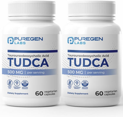 Puregen Labs TUDCA (Tauroursodeoxycholic Acid) 500mg per Serving - Bile Salts Liver Health Support - No Harmful Additives - Non-GMO - Gluten-free - 60 Vegetarian Capsules