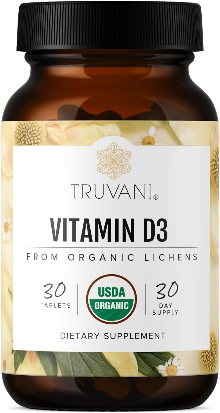 Truvani Organic Vitamin D3 - Plant-Based, USDA Organic, Gluten-Free, Non-GMO, Vegan D3 Supplement - Supports Normal Bone, Immune & Muscle Function - 30 Tablets - görsel 1