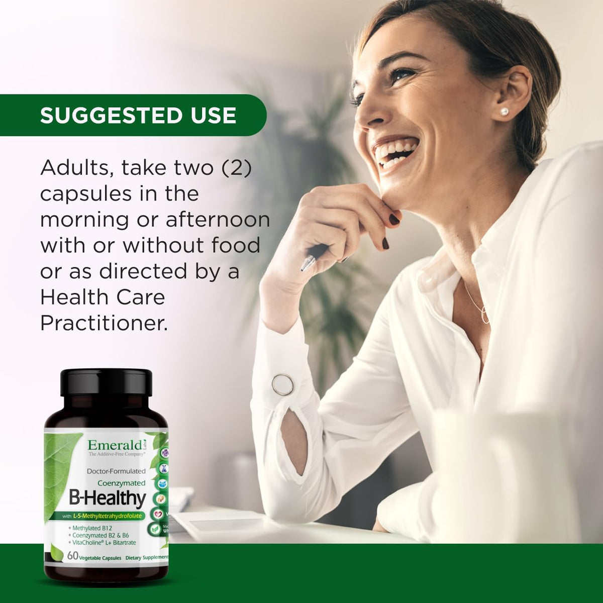 EMERALD LABS B-Healthy - Vegan Vitamin B Complex with Methylated Folic Acid - 60 Vegetable Capsules - görsel 5