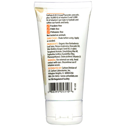 Carlson - ADE Hand and Body Cream, Avocado Oil, 10000 IU Vitamin D, 5000 IU Vitamin E, Unscented, 60 g