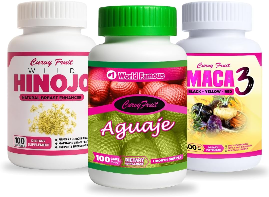 Bigger Bum, Bust & Hips – Aguaje + Maca 3 + Wild Hinojo Capsules – Natural Curve Shaping Supplement – 3 Bottles / One Month Supply - görsel 1