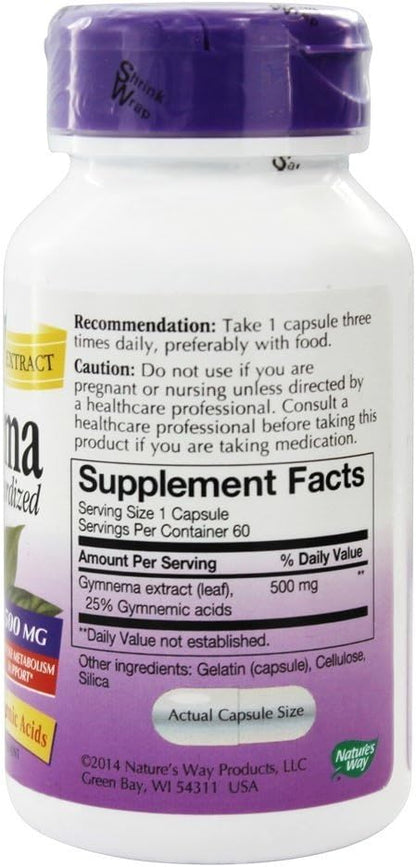 Nature's Way Gymnema Standardised, 500 mg, 60 Vegetarian Capsules (Pack of 3)