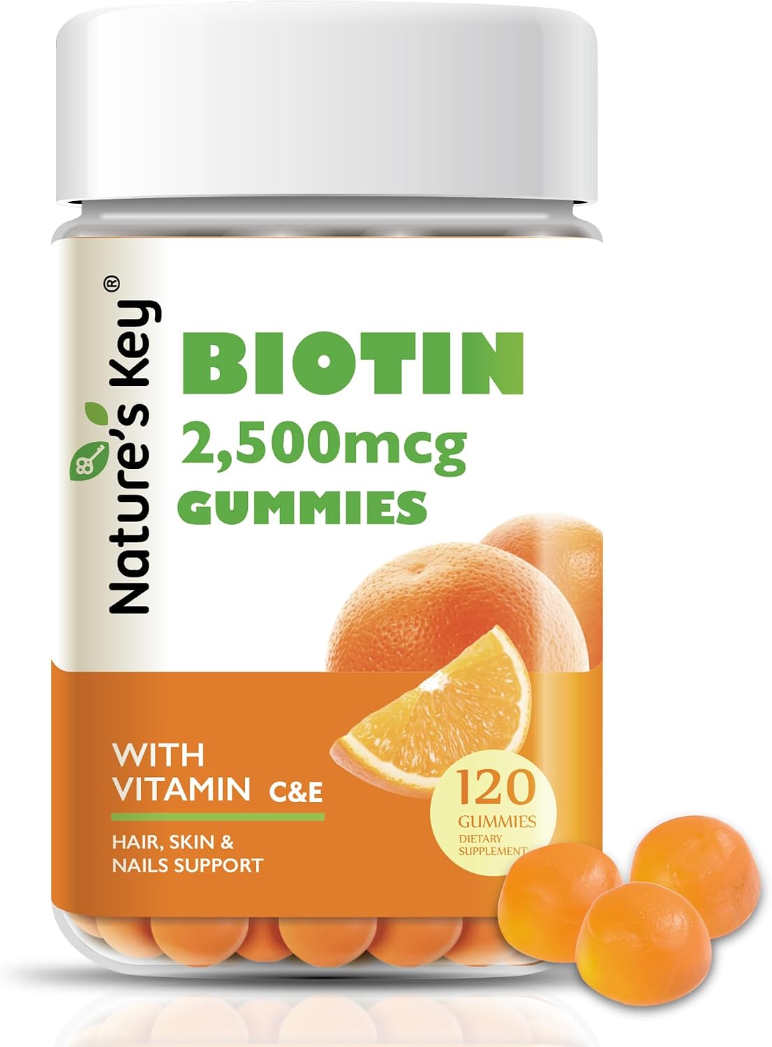 Nature's Key Biotin Gummies with Vitamin C and E – Hair, Skin and Nails Support - görsel 1