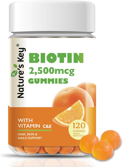 Nature's Key Biotin Gummies with Vitamin C and E – Hair, Skin and Nails Support