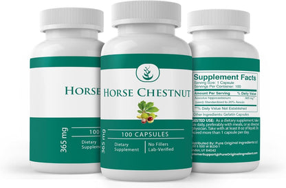 PURE ORIGINAL INGREDIENTS Horse Chestnut (100 Capsules) Always Pure, No Additives or Fillers, Laboratory Verified