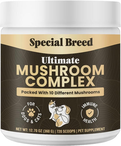 Organic Mushroom Powder for Dogs and Cats - Organic Mushroom Complex for Immune Support, Cognition and Vitality - 180 Scoops