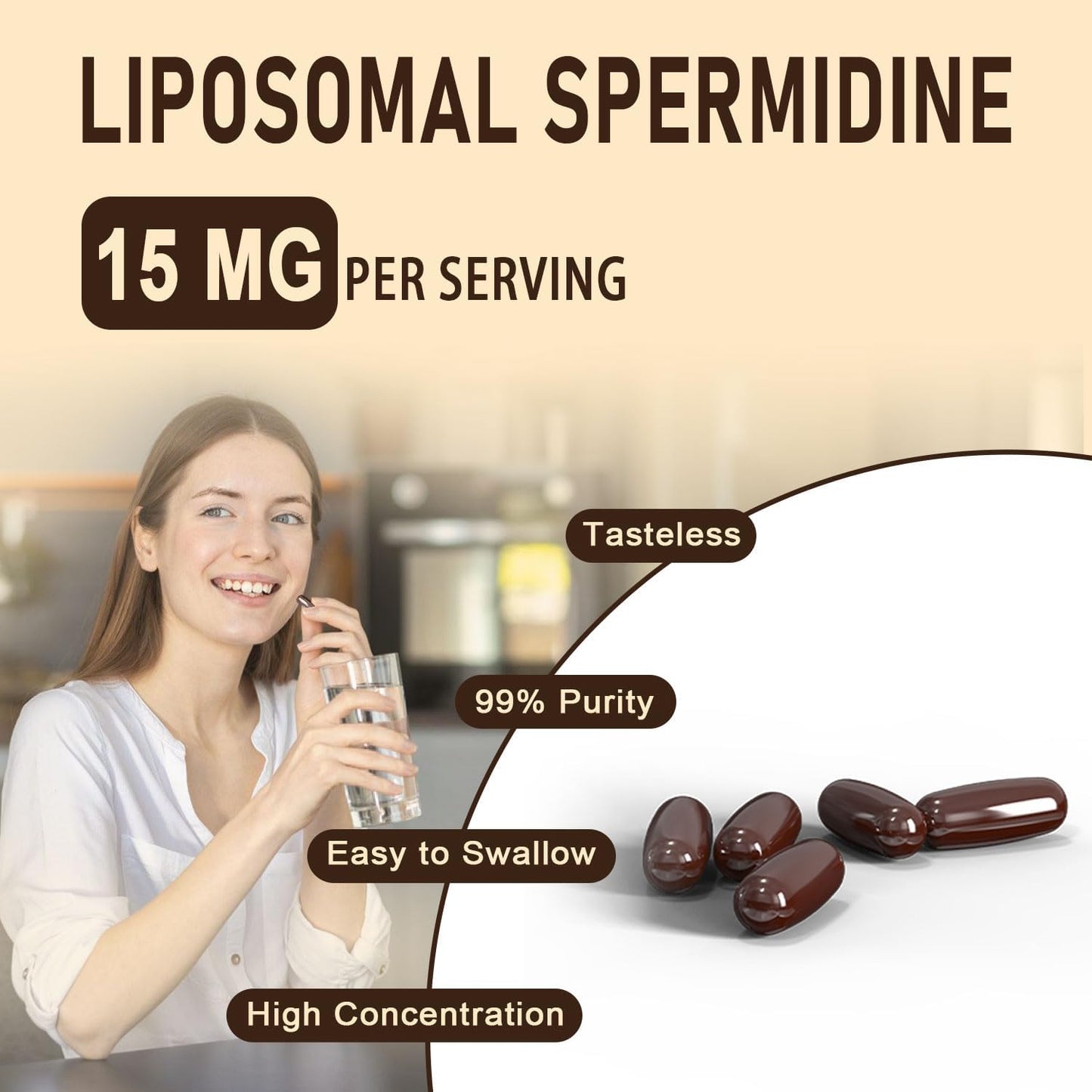 Spermidine Supplement 15 mg – 99% Purity, High Absorption, with Zinc & Thiamin – 120 Softgels - görsel 4