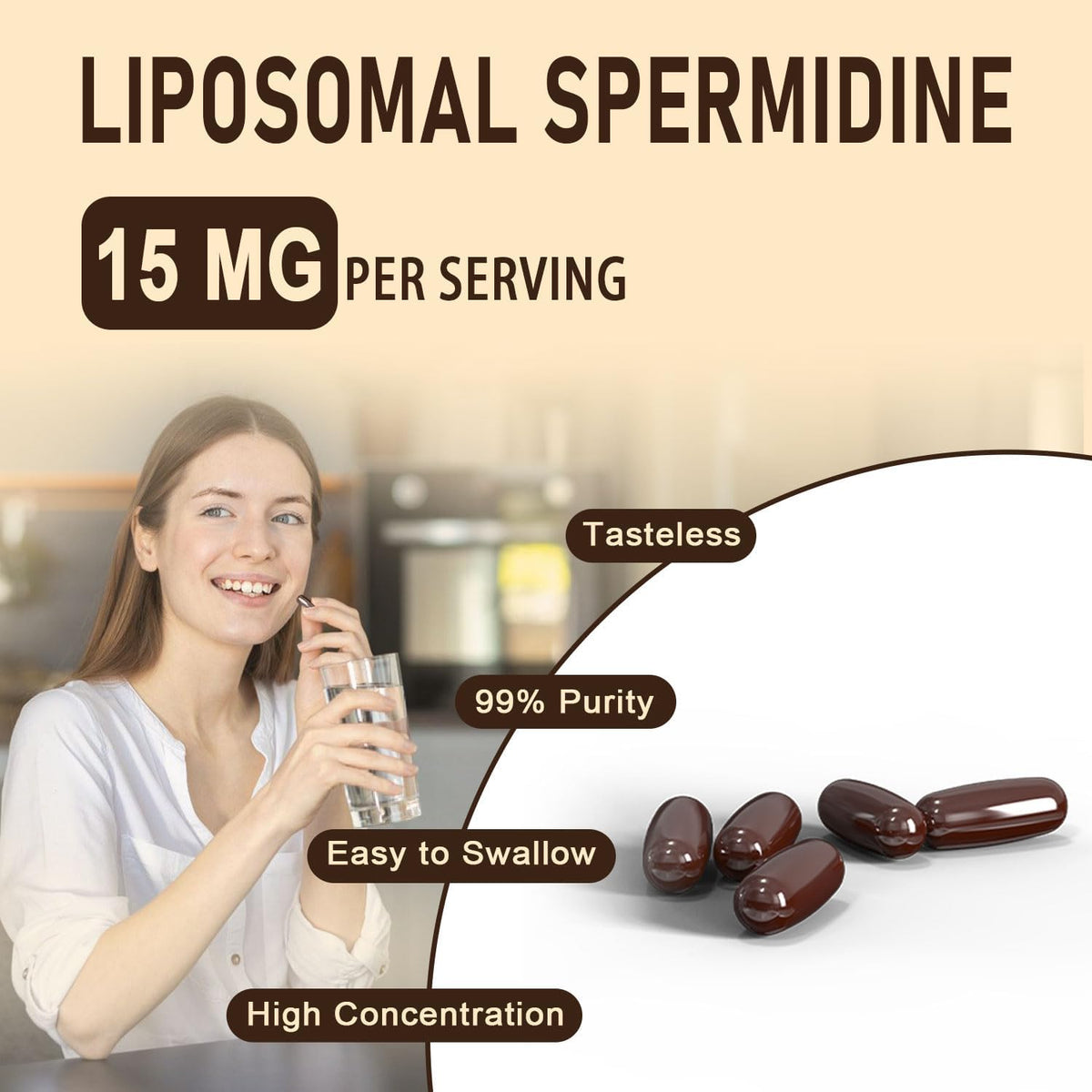 Spermidine Supplement 15 mg – 99% Purity, High Absorption, with Zinc & Thiamin – 120 Softgels - görsel 4