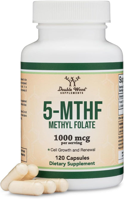 Methylfolate 1,000 mcg, 120 Capsules - Third-Party Tested Active Folate Food Supplement