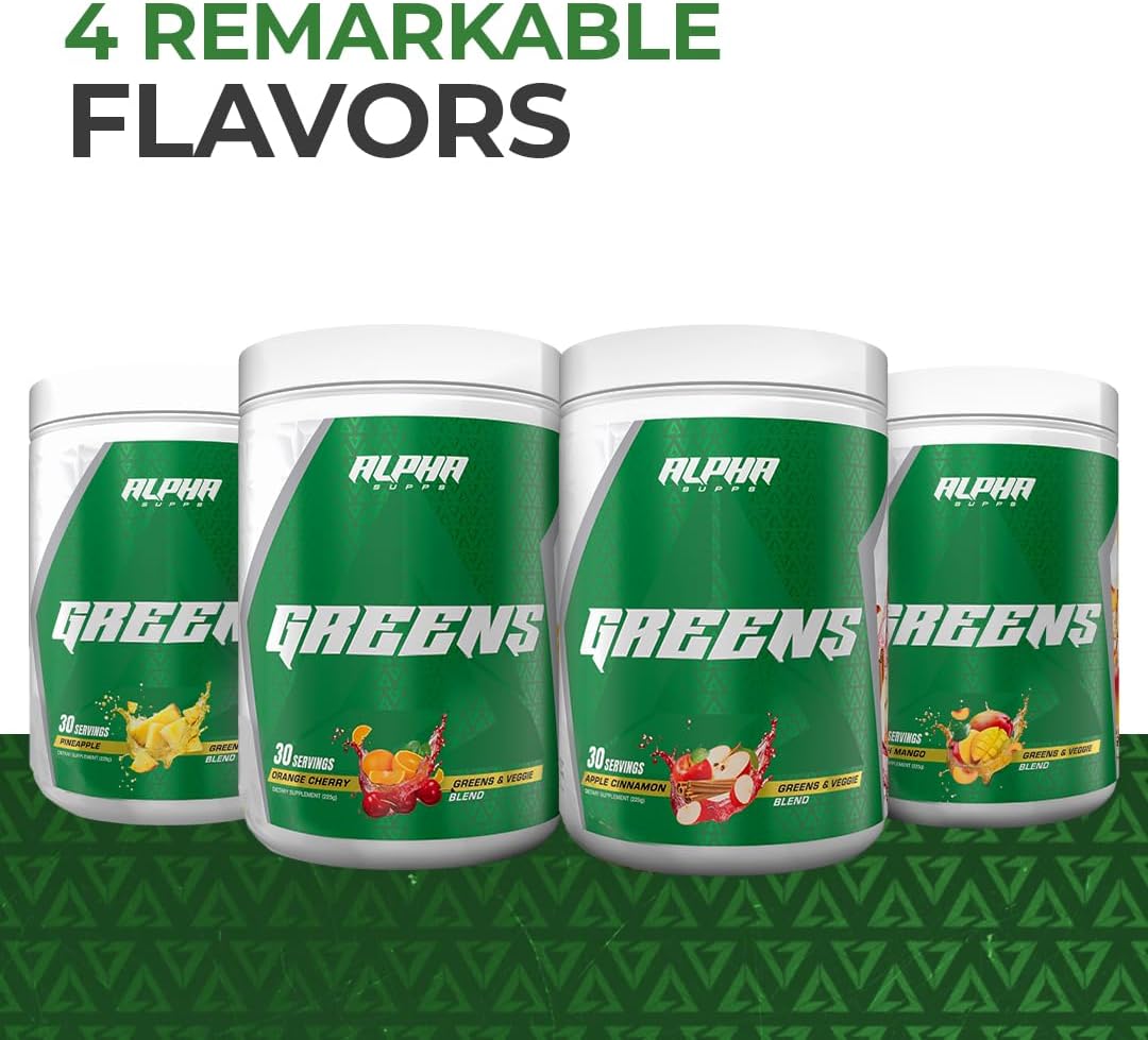 Alpha Supps - Alpha Greens Supplement | Fruit & Vegetable Superfood Powder | Over 40 Natural Plant Based Ingredients | Prebiotic & Probiotic Digestive Support Blend - 30 Servings (Orange Cherry) - görsel 8