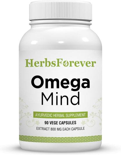 Herbsforever Omega Mind - Ayurvedic Brain & Cognitive Support Supplement with 10 Herbal Extracts, 90 Veg Capsules