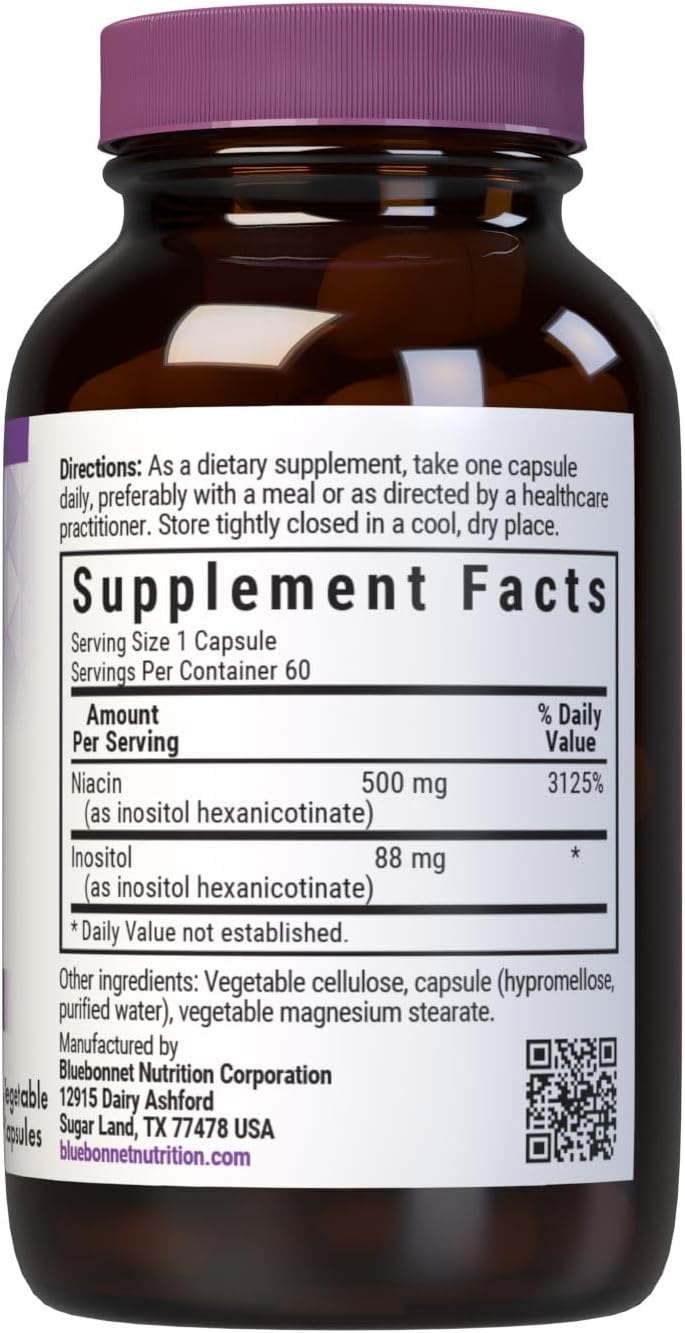 Bluebonnet Nutrition Flush-Free Niacin 500mg, 60 Vegetable Capsules - görsel 2