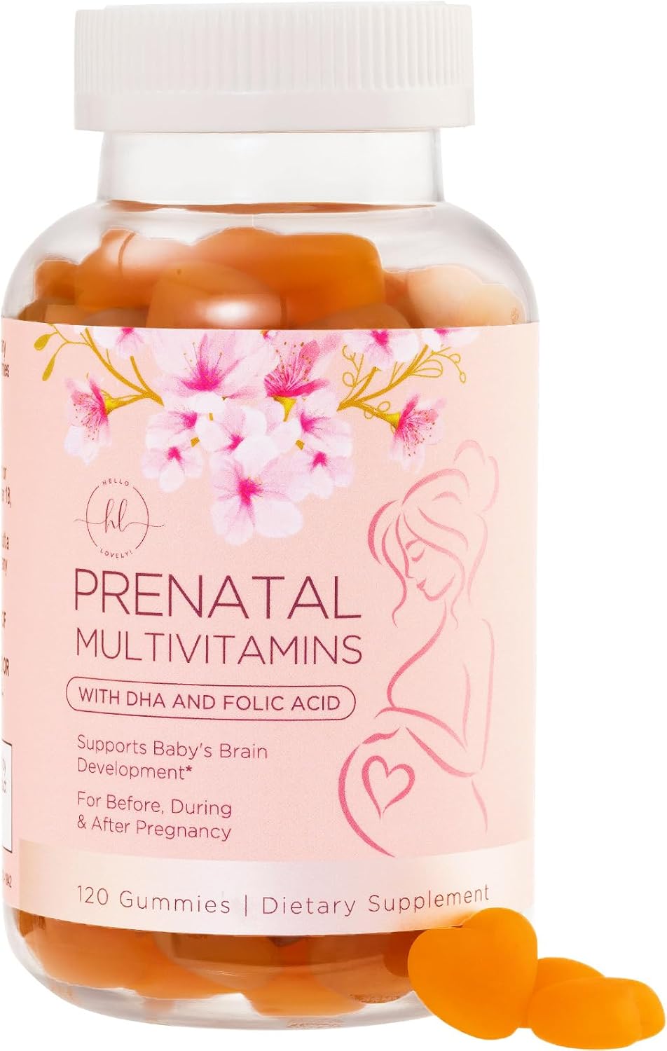 Hello Lovely Prenatal Vitamins Gummies – Complete Pregnancy Multivitamin with DHA, Folate & Choline – Orange Flavour – 120 Gummies - görsel 1
