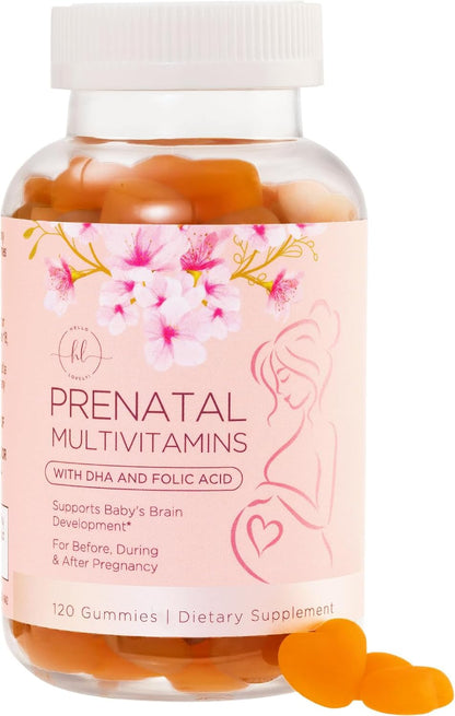 Hello Lovely Prenatal Vitamins Gummies – Complete Pregnancy Multivitamin with DHA, Folate & Choline – Orange Flavour – 120 Gummies