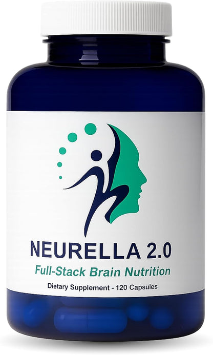 Neurella 2.0 Nootropic Brain Supplement – Adult Cognitive Health & Neuro Support, Brain Supplements for Memory and Focus with NAC Supplement, Ashwagandha & B12 Vitamins for Women and Men, 120 Capsules