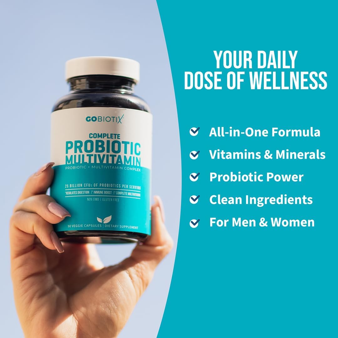 GOBIOTIX Multivitamin with Probiotics and Digestive Enzymes - 25 Billion CFU - Digestive Health for Women and Men - Gluten-free - 90 Capsules - görsel 4