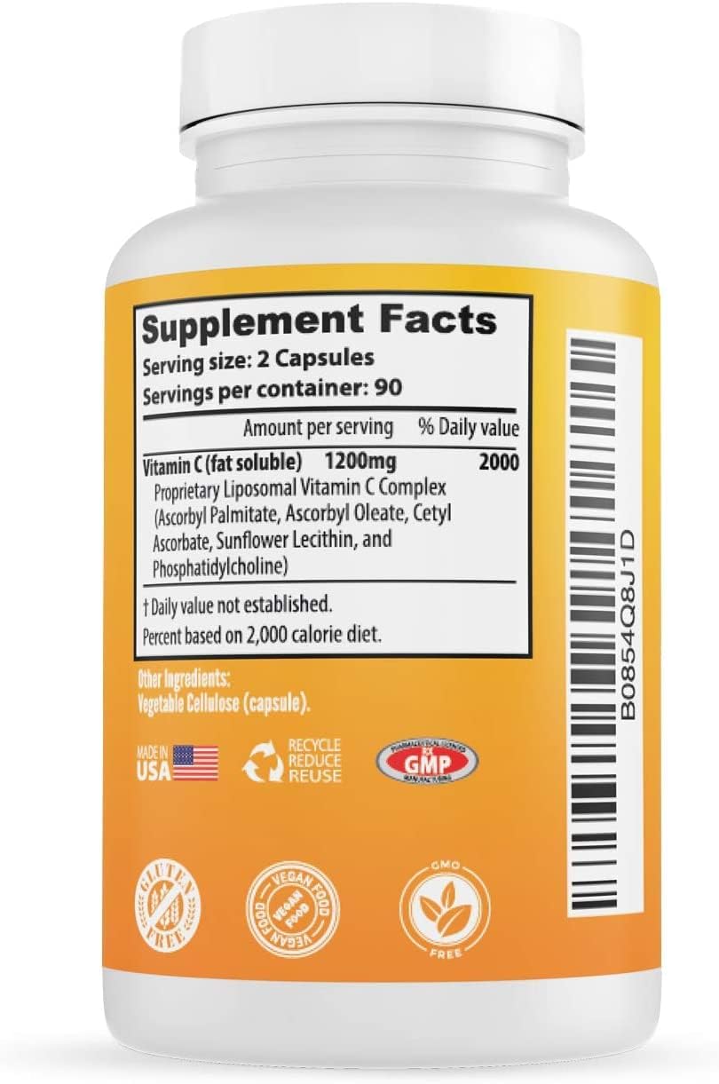 Whole Nature Liposomal Vitamin C 1200 mg - 180 Vegan Capsules - High Absorption Immune Support & Collagen Support - görsel 4