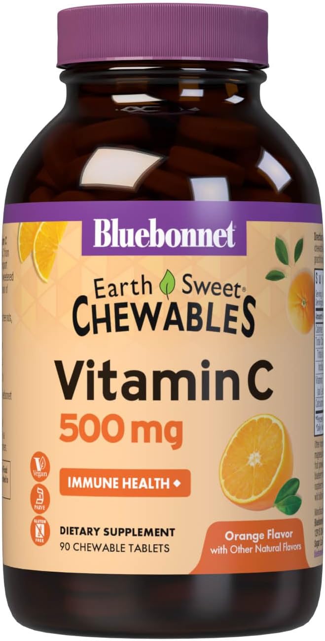 Bluebonnet EarthSweet Vitamin C 500 mg Chewable Tablets, Orange – 90 Chewable Tablets - görsel 1