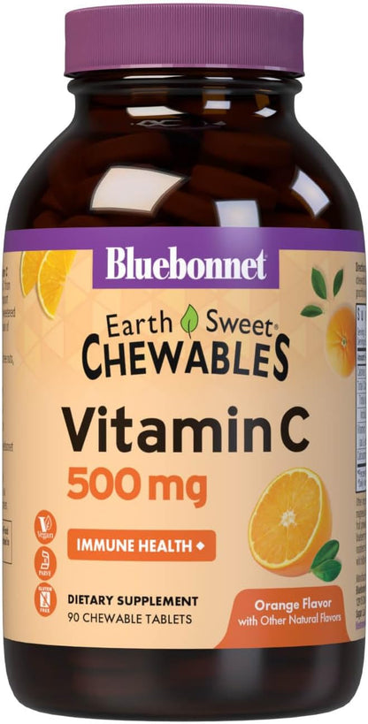 Bluebonnet EarthSweet Vitamin C 500 mg Chewable Tablets, Orange – 90 Chewable Tablets