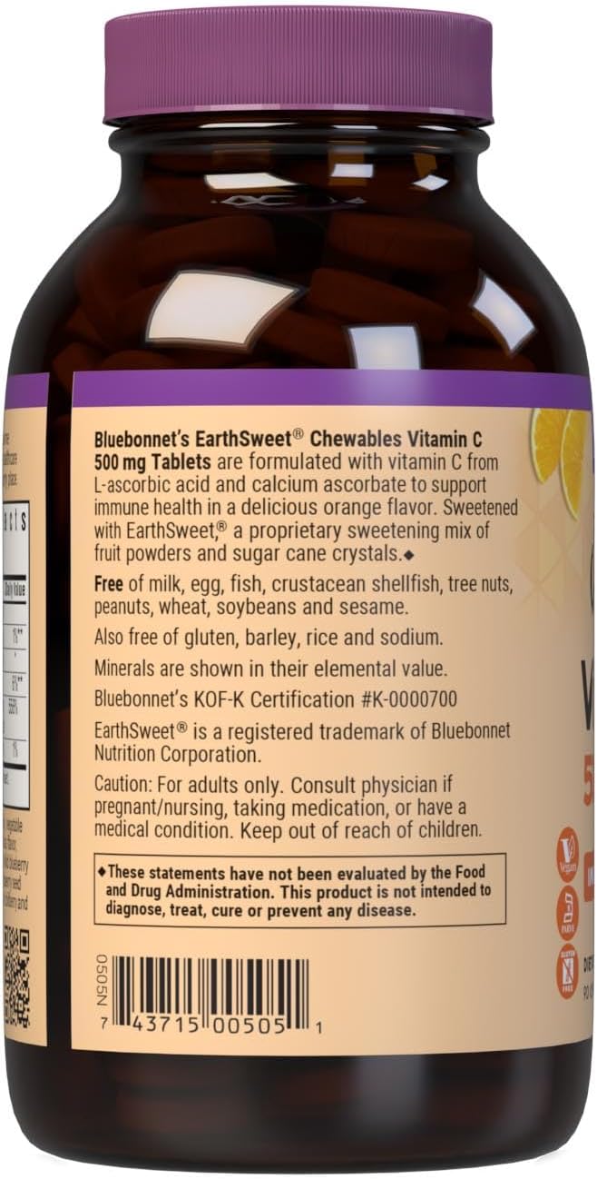 Bluebonnet EarthSweet Vitamin C 500 mg Chewable Tablets, Orange – 90 Chewable Tablets - görsel 3