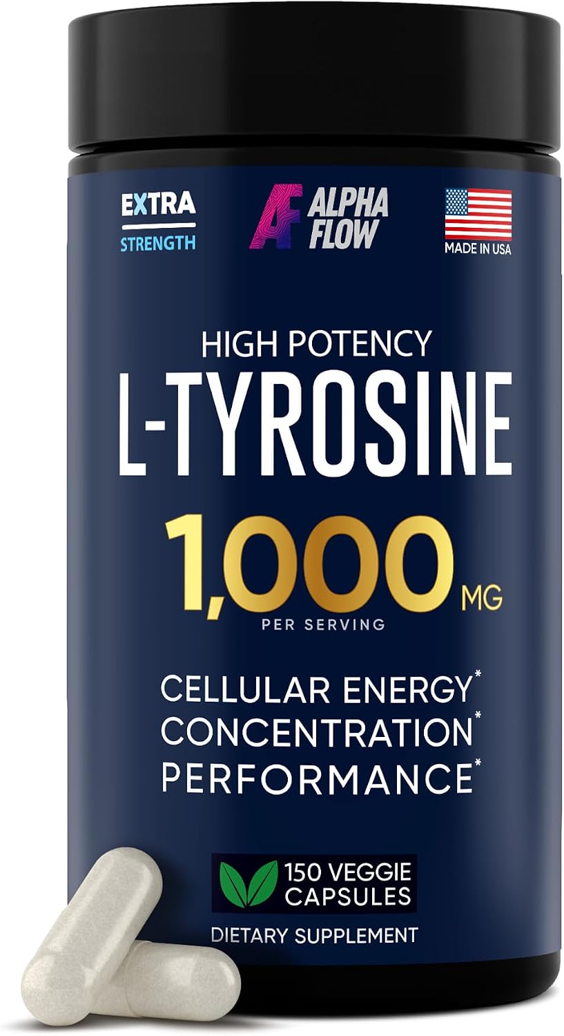 Alpha Flow L-Tyrosine 1000mg Capsules – All-Natural Focus and Energy Supplement - görsel 1