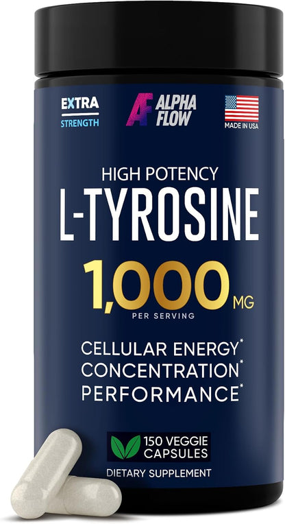 Alpha Flow L-Tyrosine 1000mg Capsules – 2 Pack (300 Vegan Capsules)