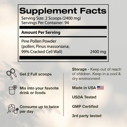 Pine Pollen Powder Wild Harvested - 99% Cracked Cell Wall (227g) For Daily Vitality