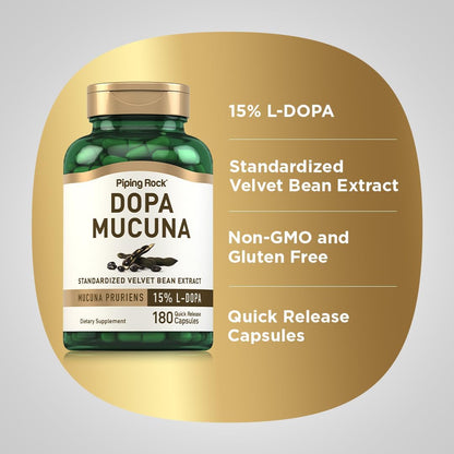 Piping Rock DOPA Mucuna Capsules, 180 Capsules – 15% L-DOPA Mucuna Pruriens Extract