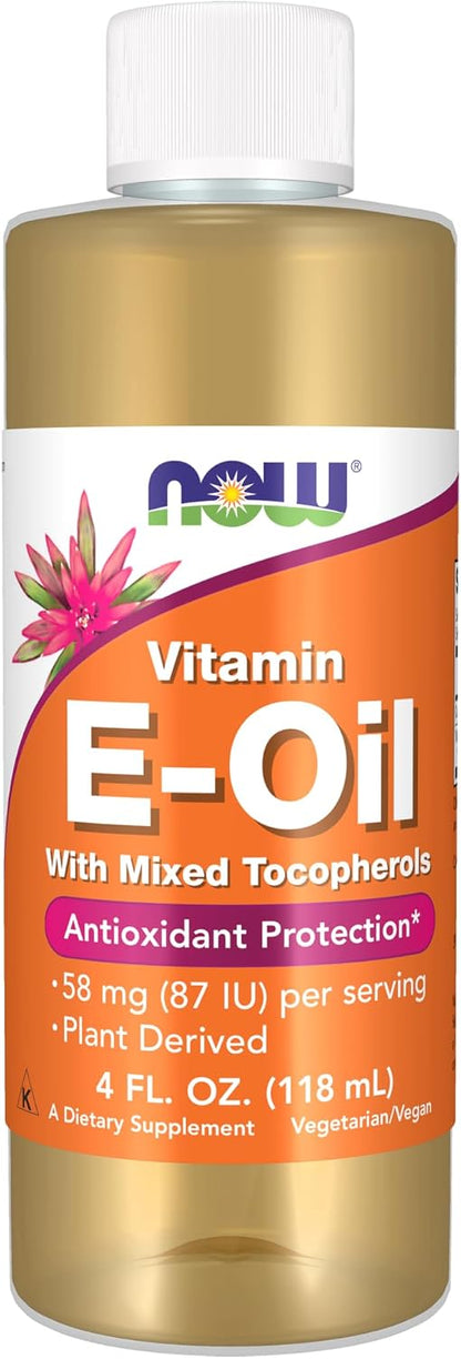NOW Foods Natural Vitamin E-Oil (D-Alpha Tocopherol) with Mixed Tocopherols, 118 ml