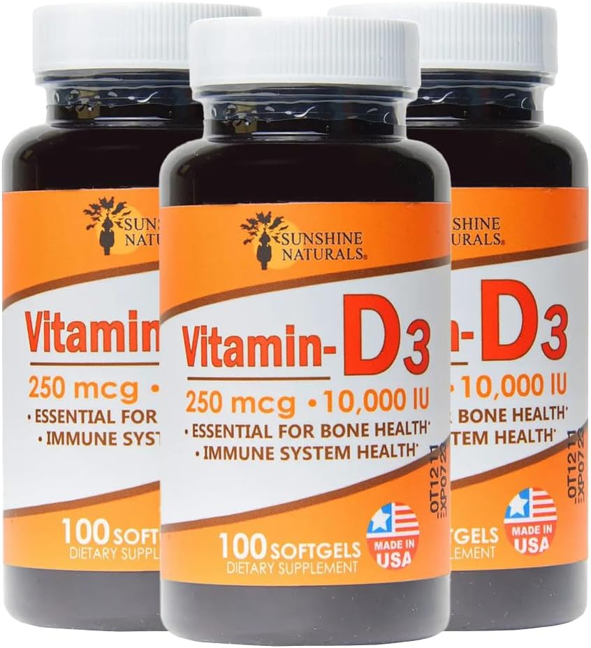 Sunshine Naturals Vitamin D3 10000 IU Food Supplement - 100 Softgels for Immune Support, Bone Health & Calcium Absorption - görsel 9